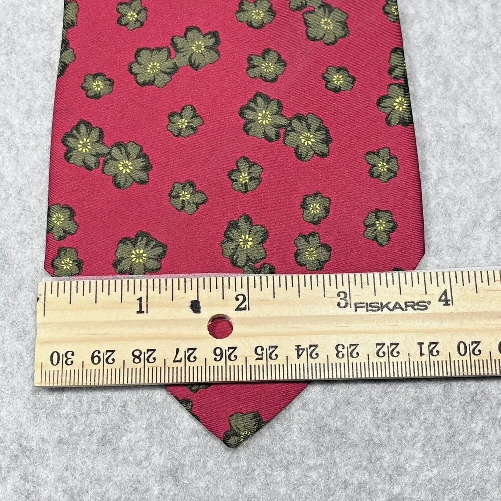 Banana Republic Mens 100%‎ Silk Tie Red Floral Geometric Necktie Made In Italy